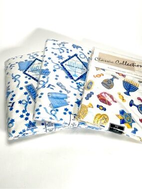 3 Hanukkah-themed flannel-backed vinyl tablecloths Vintage 1980-1990’s New Vtg